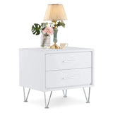 Goujxcy White Side Table, 2-Drawer Wood Nightstand with Metal Leg,20" Lx 16" W x 18" H