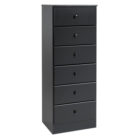 Astrid Tall Black Dresser: 16"D x 20"W x 52"H, 6-Drawer Chest for Bedroom by