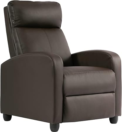 UrbanLounge Black PU Leather Push-Back Recliner with Wing Back