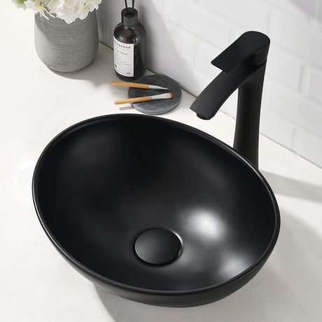 Sink with Faucet and Drain Combo-VASOYO 16x13 Matte Black Bathroom