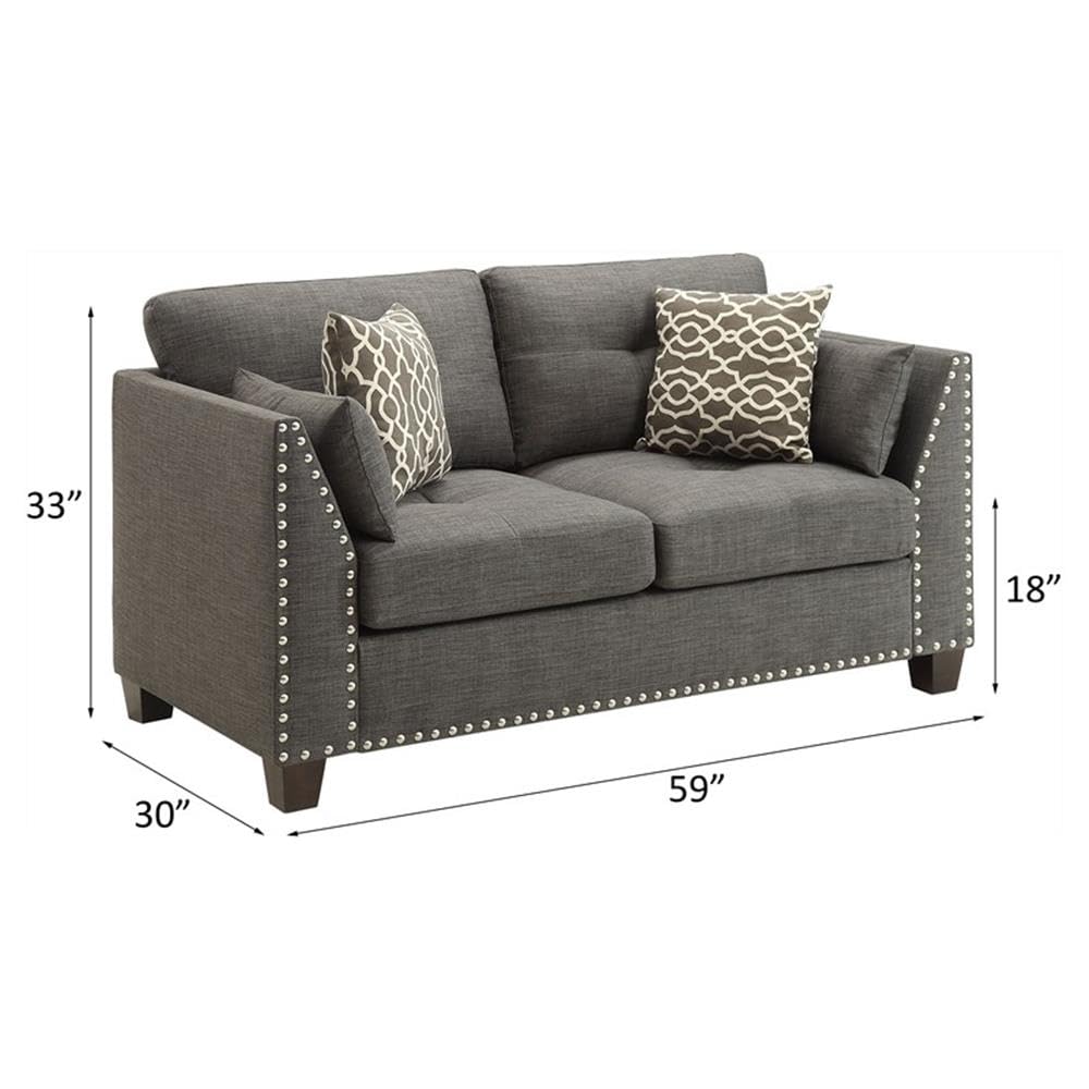 Laurissa Track Arm Loveseat with Nailhead Trim in Light Charcoal Linen