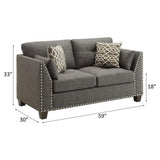 Laurissa Track Arm Loveseat with Nailhead Trim in Light Charcoal Linen