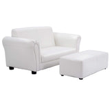 Kids Couch with Footstool, 2 in 1 Double Seat Children's Sofa w/PU Leather Surface