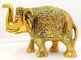 URBAN HAAT Metal Elephant Showpiece, 5 Inch, Aluminium Gold Plated, 2 Piece