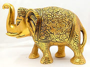 URBAN HAAT Metal Elephant Showpiece, 5 Inch, Aluminium Gold Plated, 2 Piece