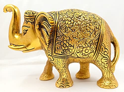 URBAN HAAT Metal Elephant Showpiece, 5 Inch, Aluminium Gold Plated, 2 Piece