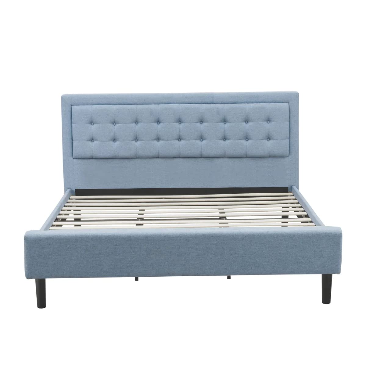 FNF-11-K Platform King Bed Frame - Denim Blue Linen Fabric Upholstered Bed Headboard