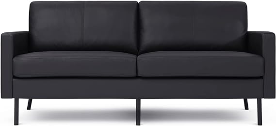 70" Top-Grain Leather Sofa, 2-Seat Upholstered Loveseat Sofa Modern Couch