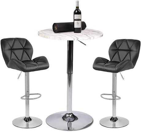 Bar Table Set of 3 Adjustable Round Table and 2 Swivel Pub Stools