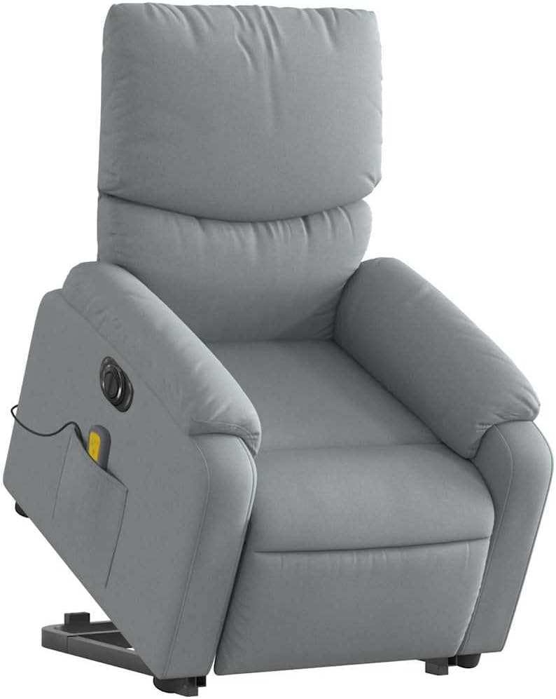 Stand Up Massage Recliner-Light Gray Fabric Chair with Power Lift & Vibration Massage, Adjustable Backrest for Living Room