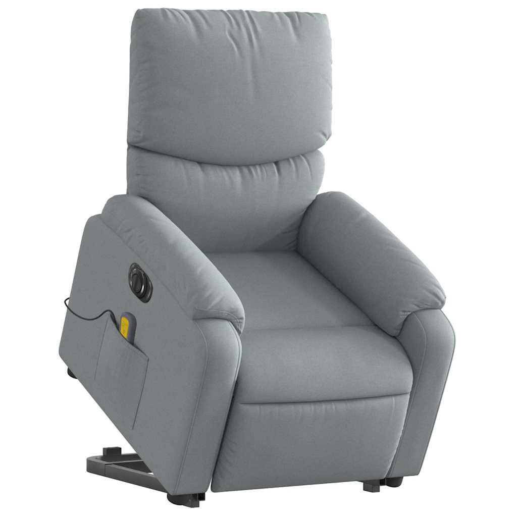 Stand Up Massage Recliner-Light Gray Fabric Chair with Power Lift & Vibration Massage, Adjustable Backrest for Living Room