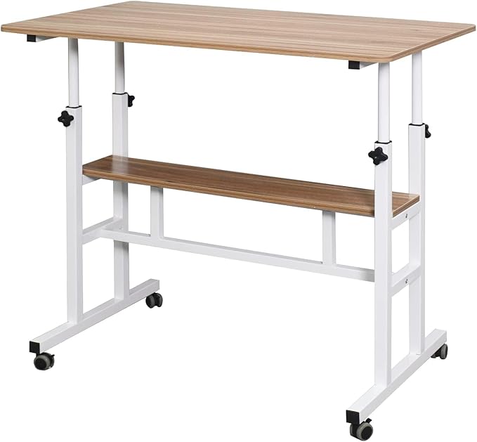 Mobile Standing Desk, Adjustable Computer Desk Rolling Laptop Cart on Wheels Home Office Computer Workstation, Portable Laptop Stand Tall Table for Standing or Sitting, Black, 39.4" x 23.6"