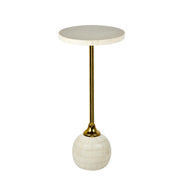Evelyn 26" Modern Glam Metal/Resin Mosaic Pedestal Drink Table, Cream/Gold