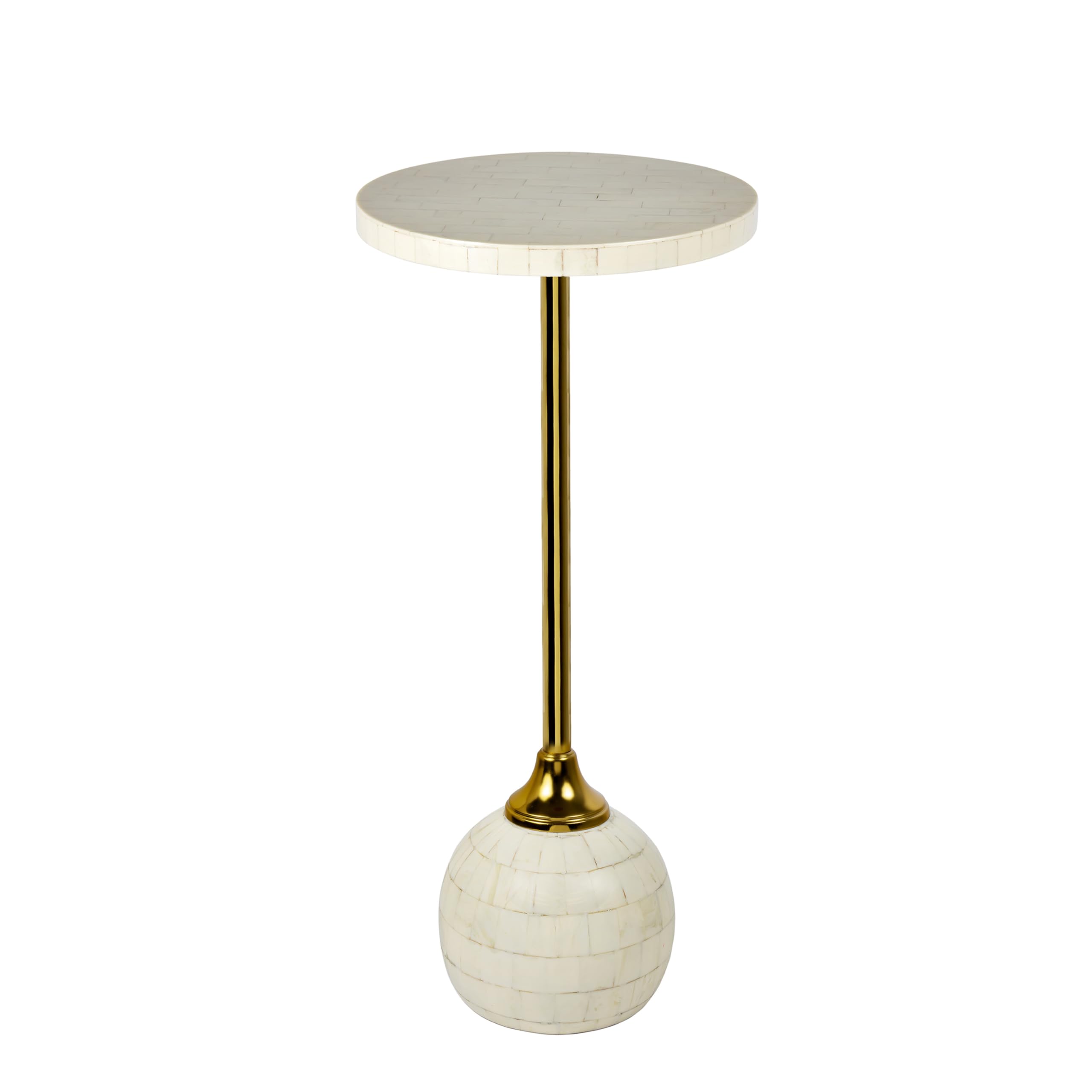 Evelyn 26" Modern Glam Metal/Resin Mosaic Pedestal Drink Table, Cream/Gold