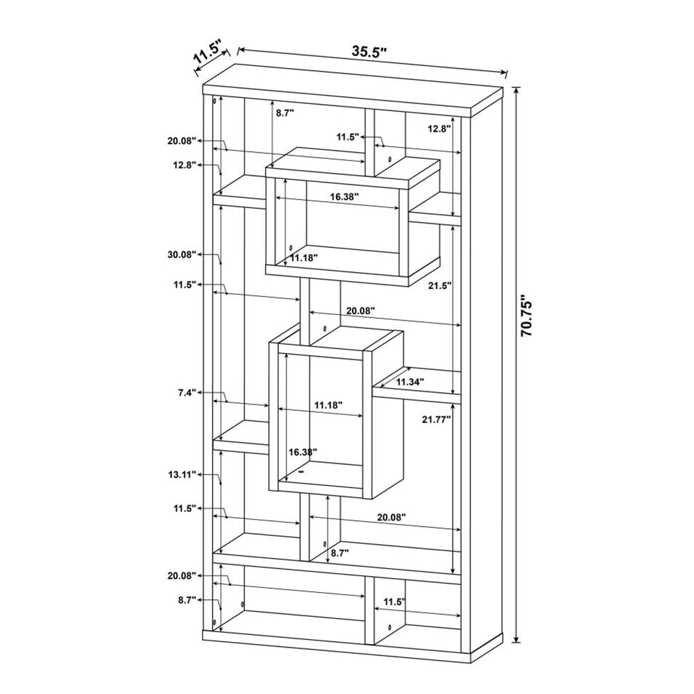 Cubed Rectangular Bookcase 11.5" D x 35.5" W x 70.75" H Weathered Grey 800512