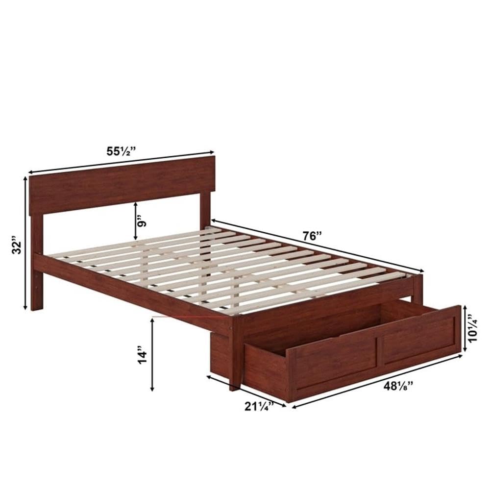 Solid Wood Full Bed with Foot Drawer in Walnut