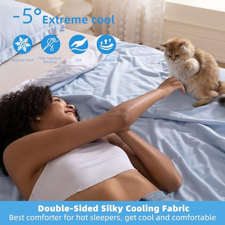 Cooling Comforter King Size, Silk Cooling Blanket for Hot Sleepers 106x90 Inch, Q-Max>0