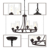 8 Lights Large Farmhouse Chandelier Wagon Wheel, Industrial Island Lights for Kitchen