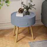 Nightstand with Storage Drawer & Oak Legs, Gray Bedside Table, Sofa Side Coffee Table