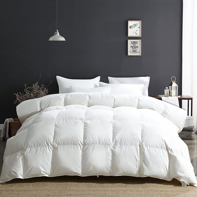 Lightweight Down Feather Fibers Comforter Full/Queen Size, Fluffy Duvet Insert for Warm