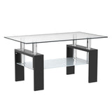 Living Room Glass Coffee Tables Modern Rectangle Center Side Table w/Storage Shelf