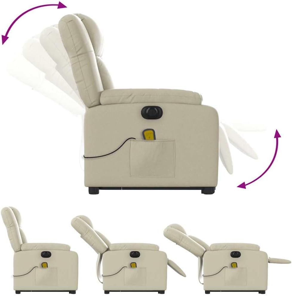 Electric Massage Recliner Chair - Cream Faux Leather Armchair with Power Lift, Reclining & Vibration Features for Living Room