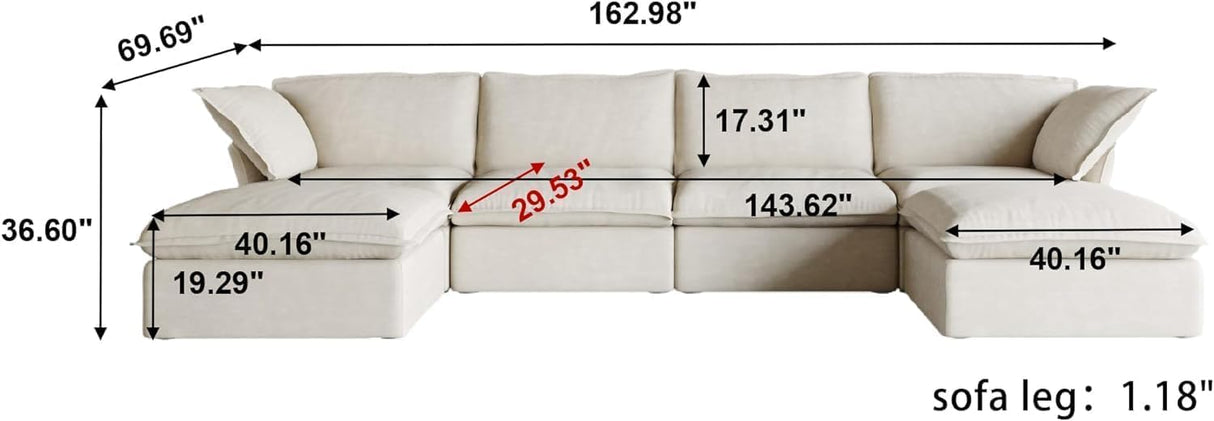 JACH U Shape Couch Sectional for Living Room, Convertible Sectional Sofa, Modern Deep Seat Cloud Couch, Modular Sectional Couch with Ottomans for Living Room, Office, Apartment (6-Seat, Beige)