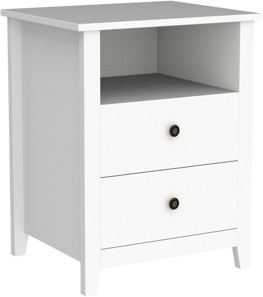 White Nightstand Set of 2, Bedroom Nightstand with 2 Storage Drawers