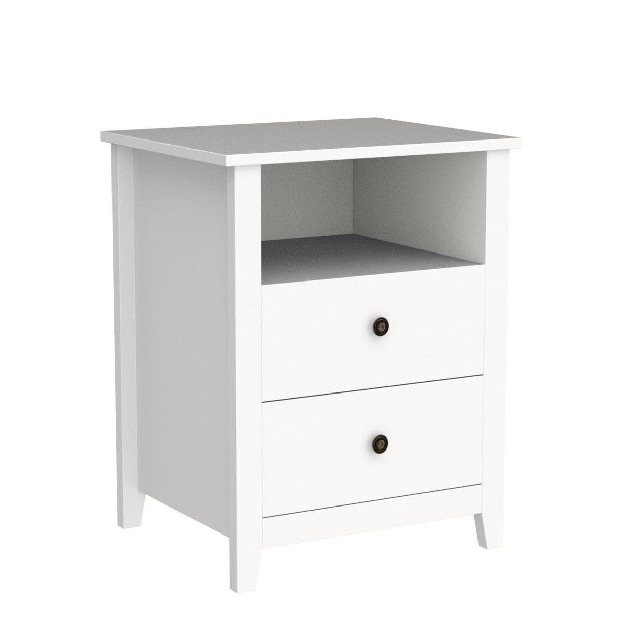 White Nightstand Set of 2, Bedroom Nightstand with 2 Storage Drawers