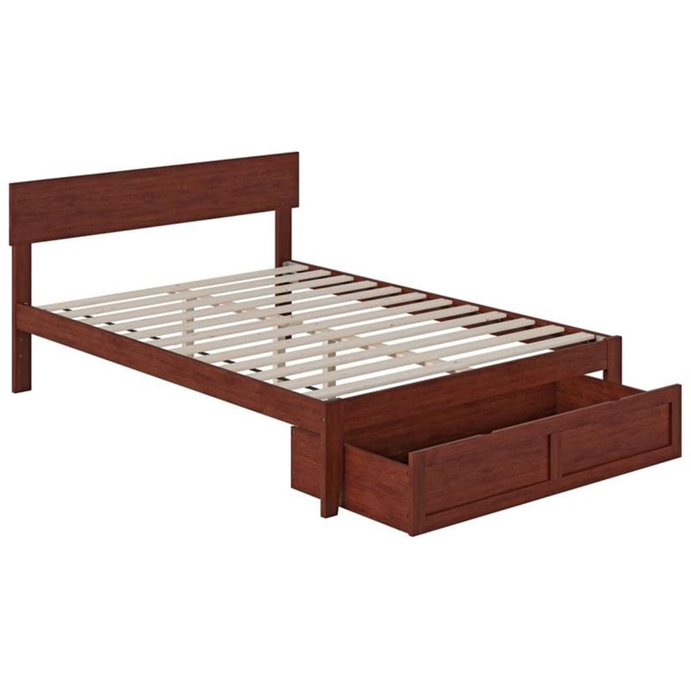 Solid Wood Full Bed with Foot Drawer in Walnut