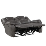 Katrine Charcoal PU Manual Love Seats, Two Built-in Recliners