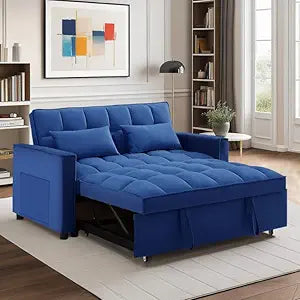 G 3-in-1 Convertible Loveseat Couch, Velvet 2-Seater Sofa with Pull-Out Sleeper