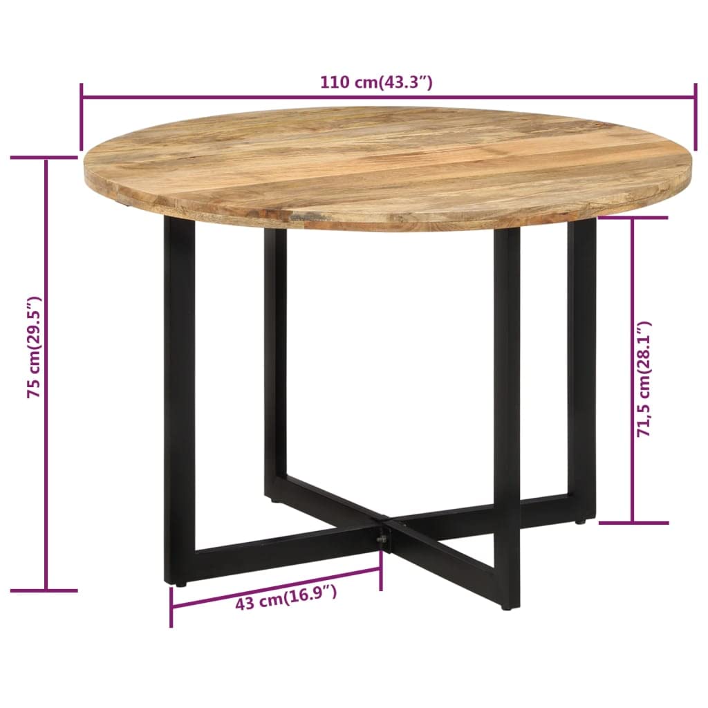 vidaXL Mango Wood Dining Table with Powder-Coated Iron Frame - Retro Style Versatile Dinner Table, 43.3" diameter