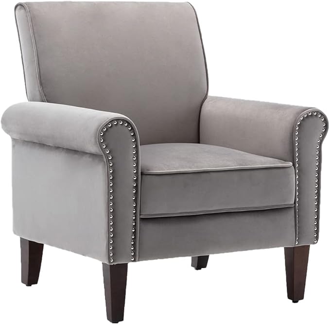 Accent Chair, Velvet Upholstered Armchair, Living Room Chair with Wooden Frame and Silver Rivet