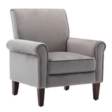 Accent Chair, Velvet Upholstered Armchair, Living Room Chair with Wooden Frame and Silver Rivet