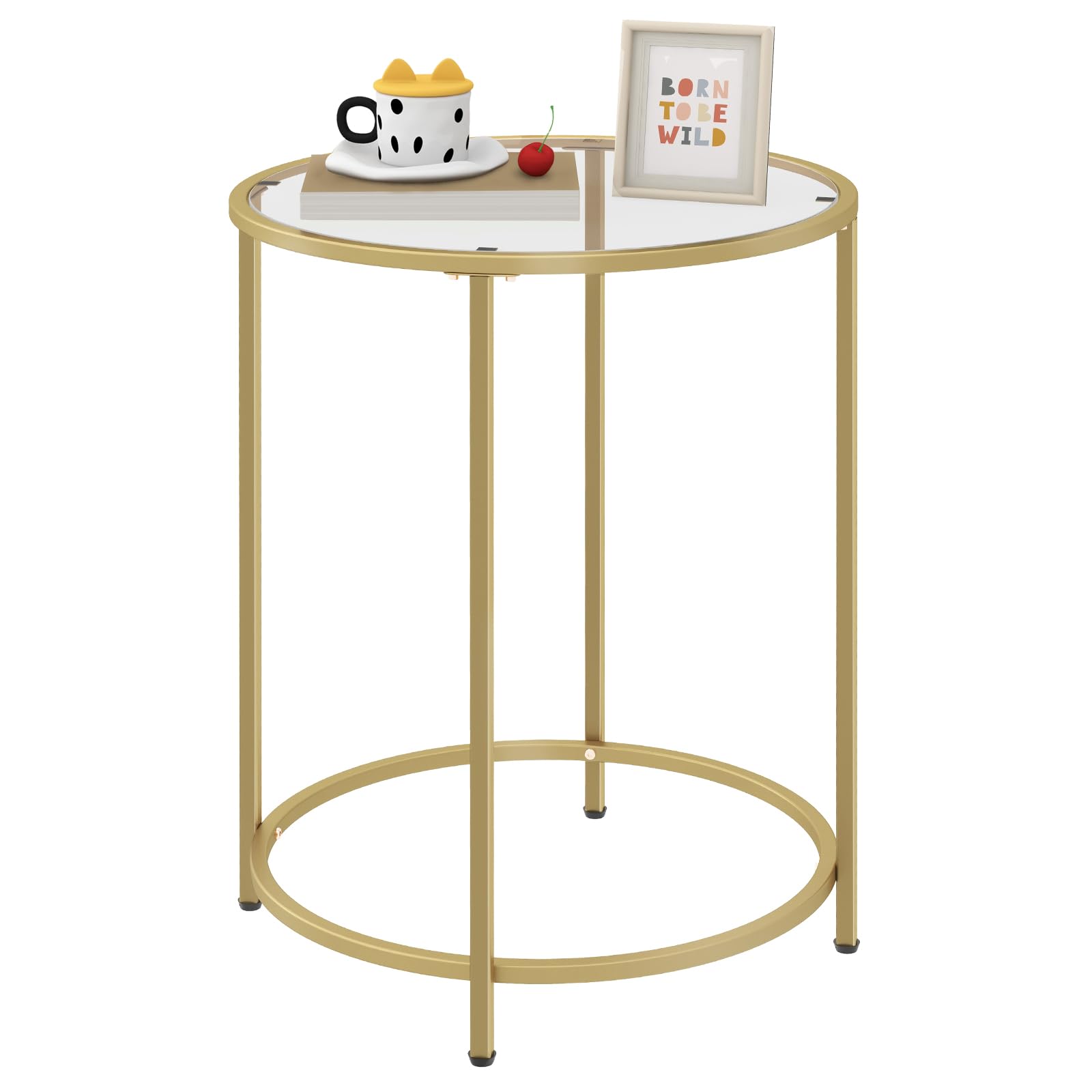 19.7’’ Round Glass End Table, Round Bedside Table with Tempered Glass Top