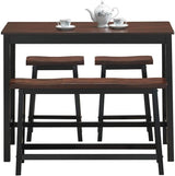 4-Piece Solid Wood Dining Table Set, Counter Height Table w/ 1 Bench & 2 Saddle Stools,