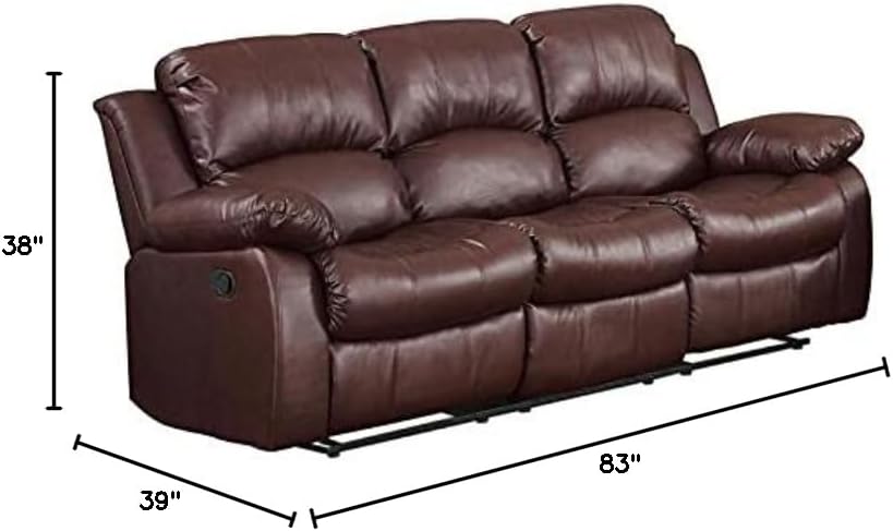 83" Bonded Leather Double Reclining Sofa, Brown