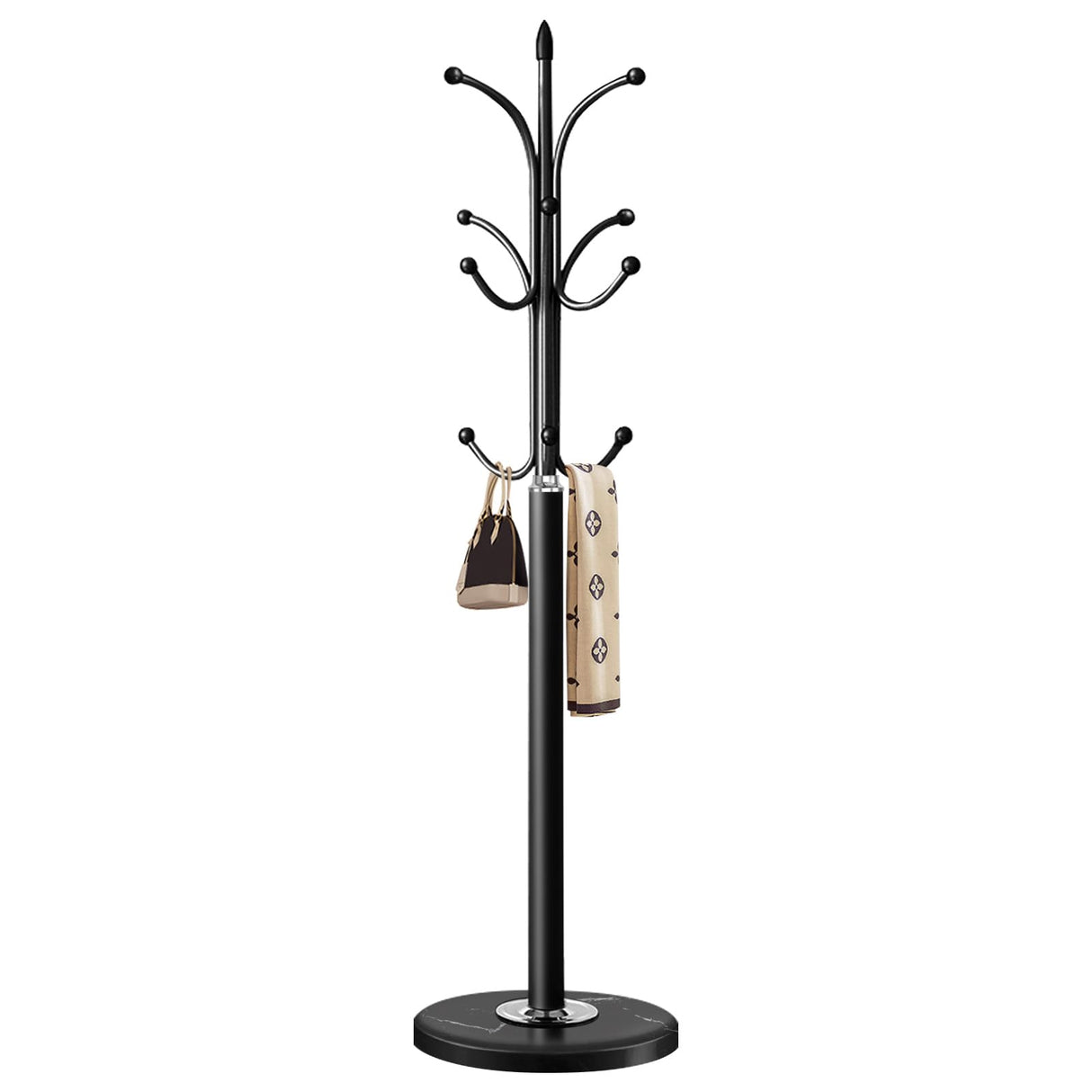 Metal Coat Rack Stand with Natural Marble Base, Coat Rack Freestanding, Sturdy Hall Tree