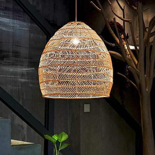 Ceiling Pendant Light, Curved Bamboo Semi Flush Light 1 Bulb Beige Ceiling Suspension