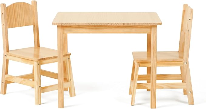 Solid Wooden Kids Table and Chair Set, Stable and Sturdy, Toddler Table and 2 Chairs Set for Arts, Crafts