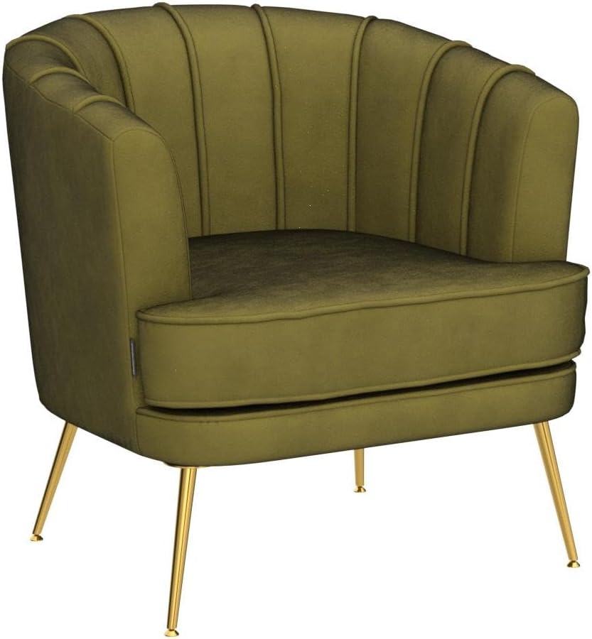 Modern Velvet Barrel Chair Accent Armchair with Golden Legs for Living Room Bedroom