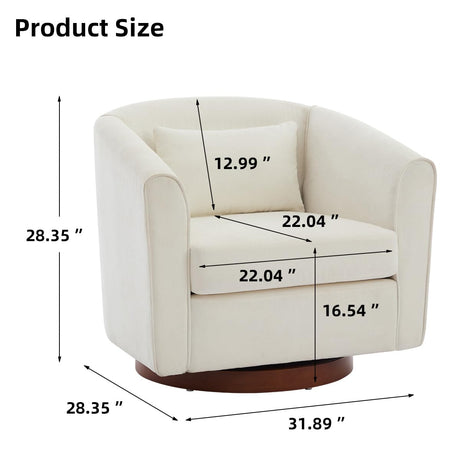 HANLIVES Swivel Accent Chair,Chenille Single Barrel Chairs with Wood Base Side,Comfy Swivel Accent Chair with Wide Upholstered for Living Room Bedroom(White)