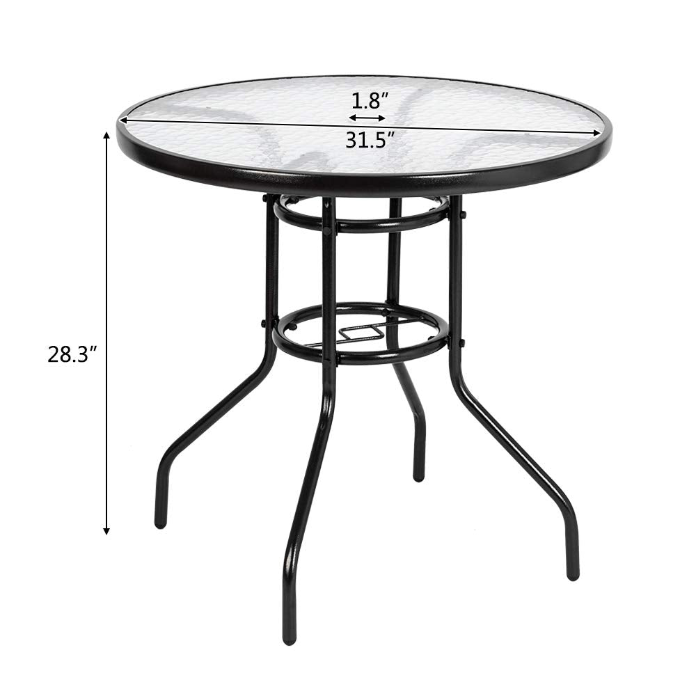 Round Patio Table with Umbrella Hole, 32" Outdoor Dining Table