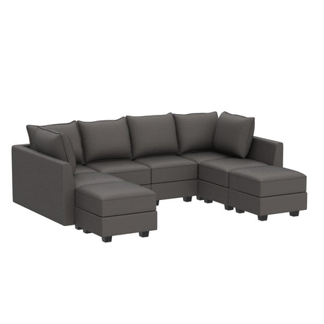 Modular Sectional Sofa with Ottoman Oversized U Shaped Couch with Reversible Chaise Velvet Sleeper Modular Sofa Convertible Sectional Couch for Living Room, Grey