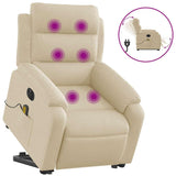 Massage Recliner Chair - Power Lift, Reclining Armchair with Vibration Massage, Side Pocket, Cream Fabric for Elderly Comfort in Home Use