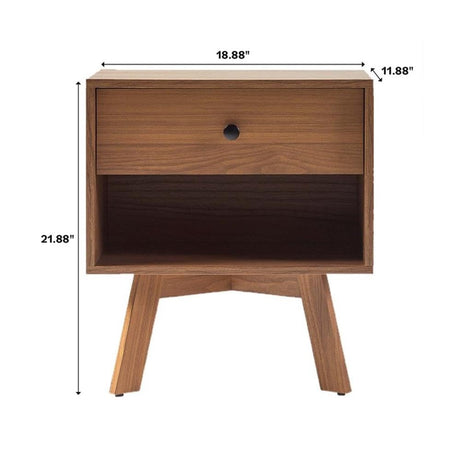 Walker Edison Mid Century Modern 1-Drawer Nightstand Bedroom Storage Drawer and Shelf Bedside End Table, 21 Inch, Mocha