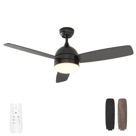 Ceiling Fans with Lights and Remote Control, Dimmable, 48-Inch, Black, Silent Motor, 3