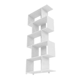 Comfort Petrolina Bookshelf with 5 Zig-Zag Cubbies & Open Shelves, Unique Mid Century Modern Bookcase, Ideal for Living Room, Office, Bedroom, Display Ornaments, Trophies, Photos, White