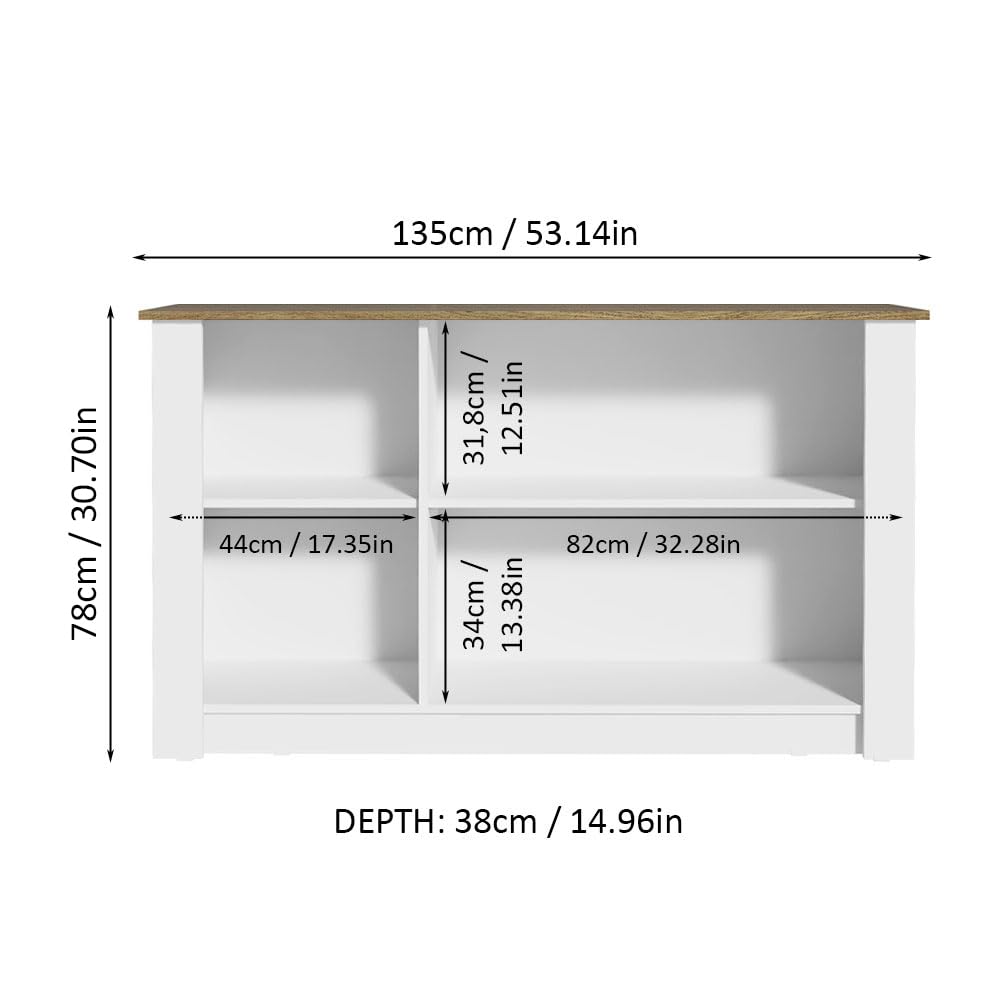 Madesa Sideboard Buffet Cabinet, Modern Storage Cabinet with 3 Doors, 31" H, 15" D, 53" L - White/Brown